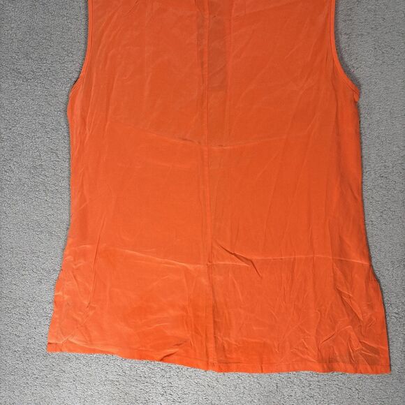 Trina Turk Size M Silk Tank Blouse Orange Cream Key Hole Resort Ditsy Retro Boho - Picture 12 of 14